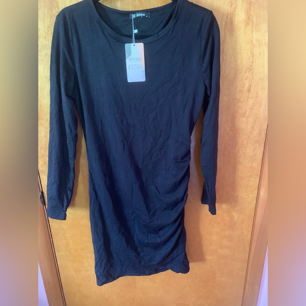BTFBM ruched black mini dress